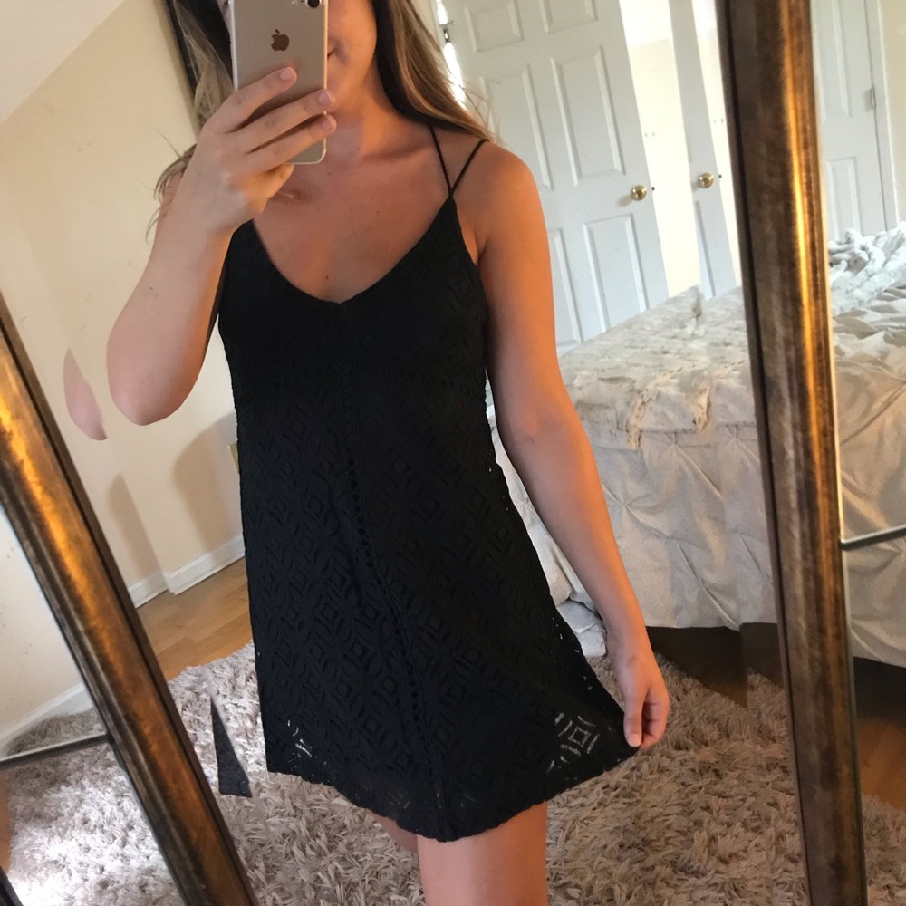 Black patterned spaghetti strap dress